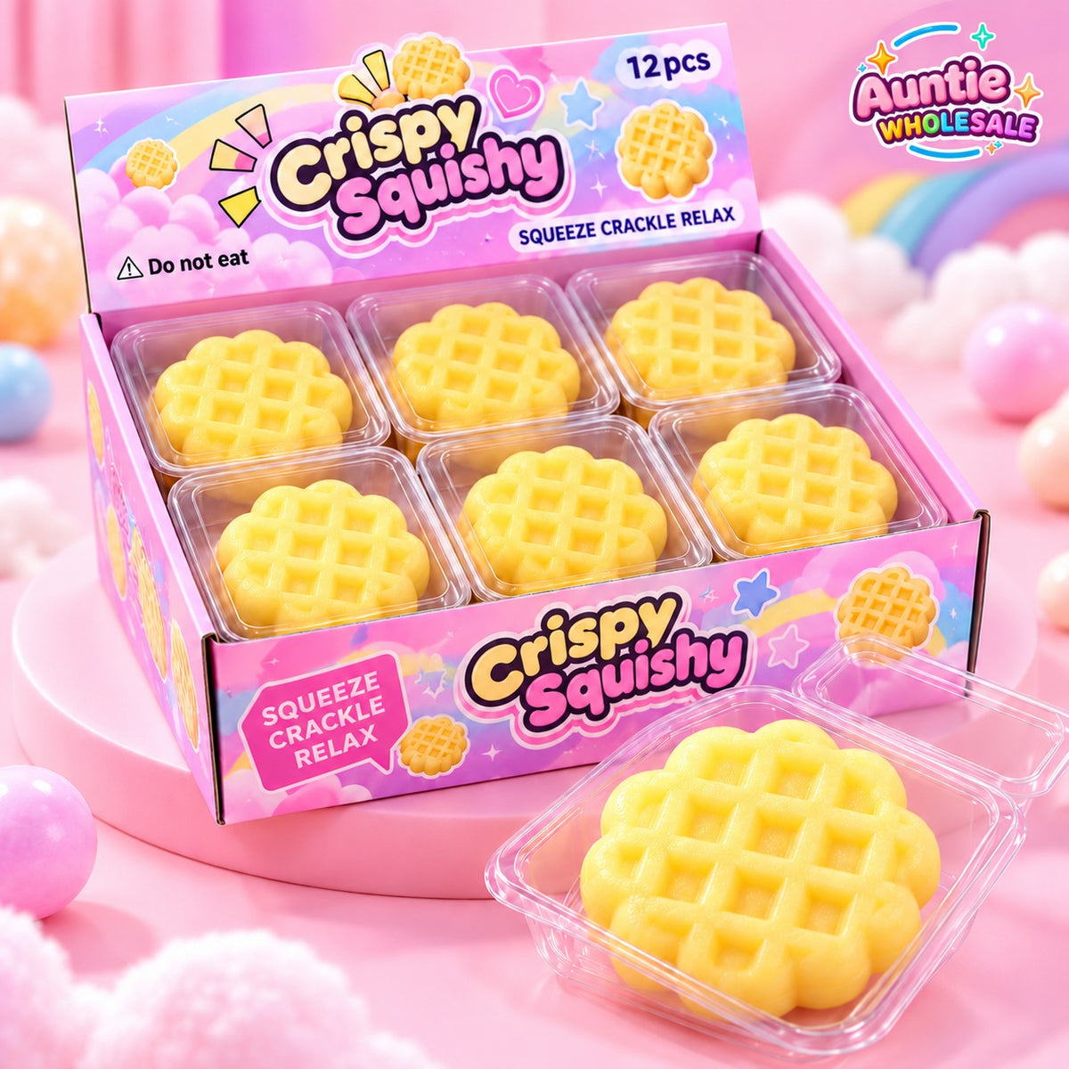12PC BROWN WAFFLE CRUNCHY CLAY SQUISHY