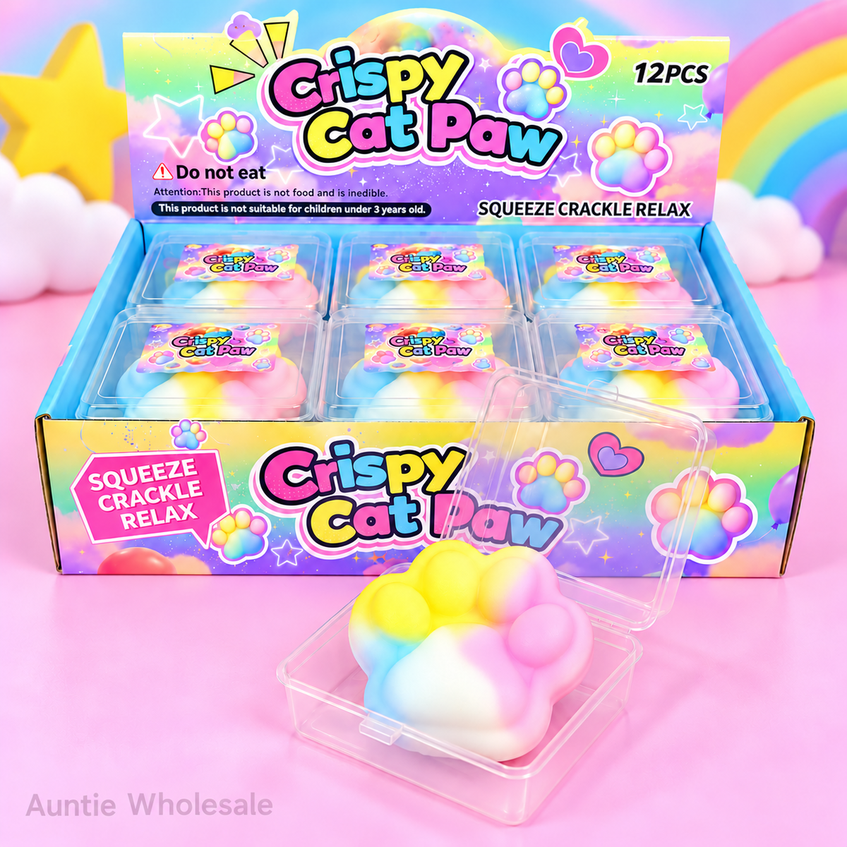 12PC RAINBOW CAT PAW CRISPY CLAY SQUISHY
