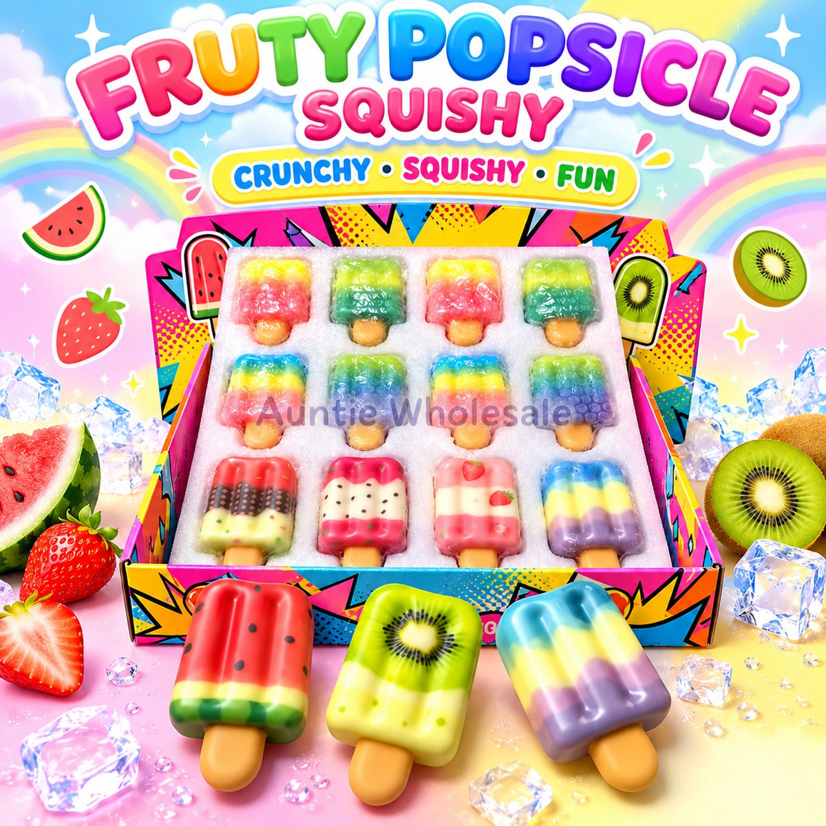 RC-SQ-0013 fruity crunchy popsicle squishy 12-piece wholesale display box