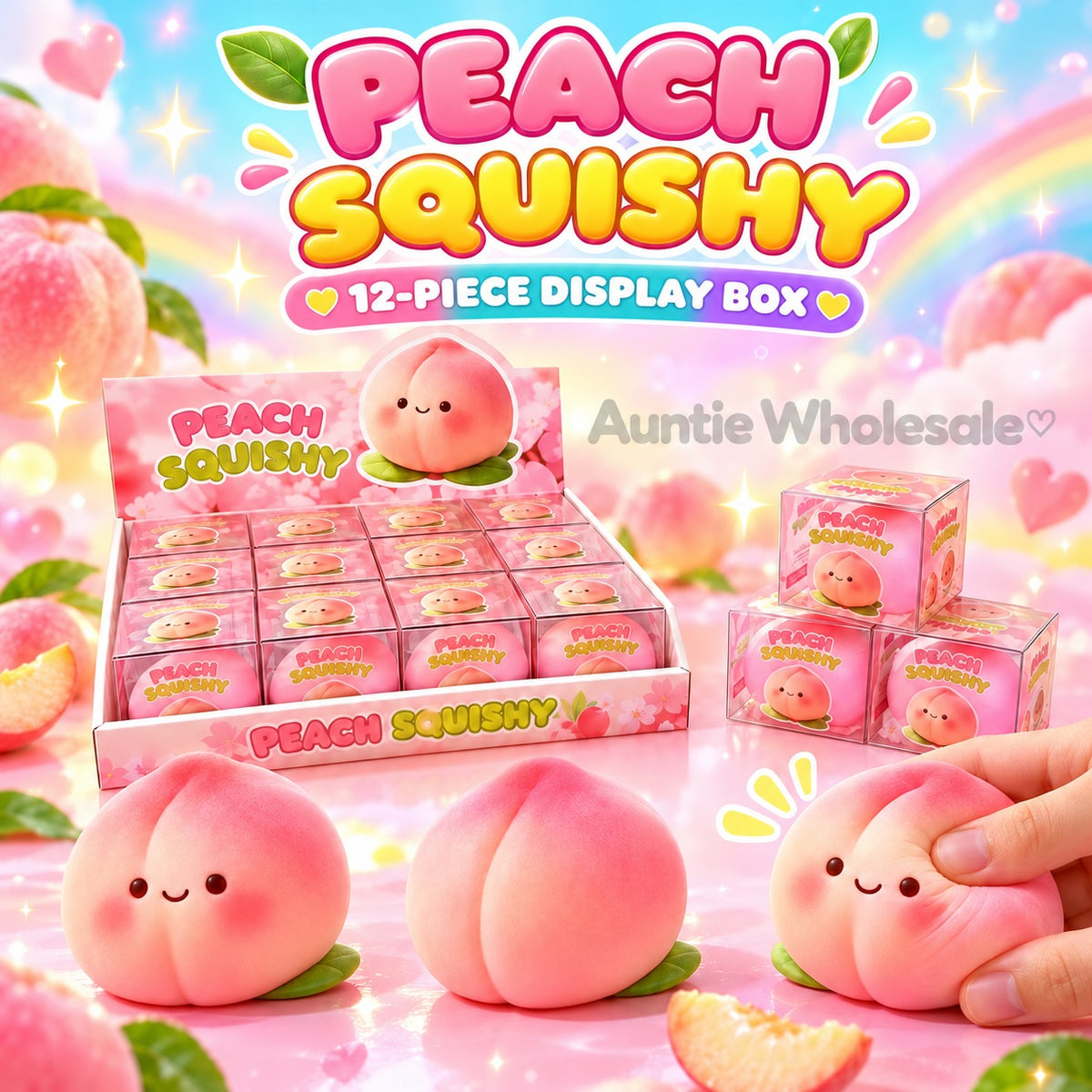Peach crunchy squishy 12-piece wholesale display box