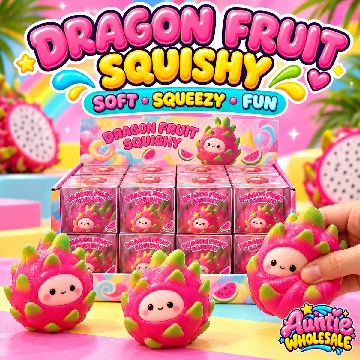 Dragon fruit squishy 12-piece wholesale display