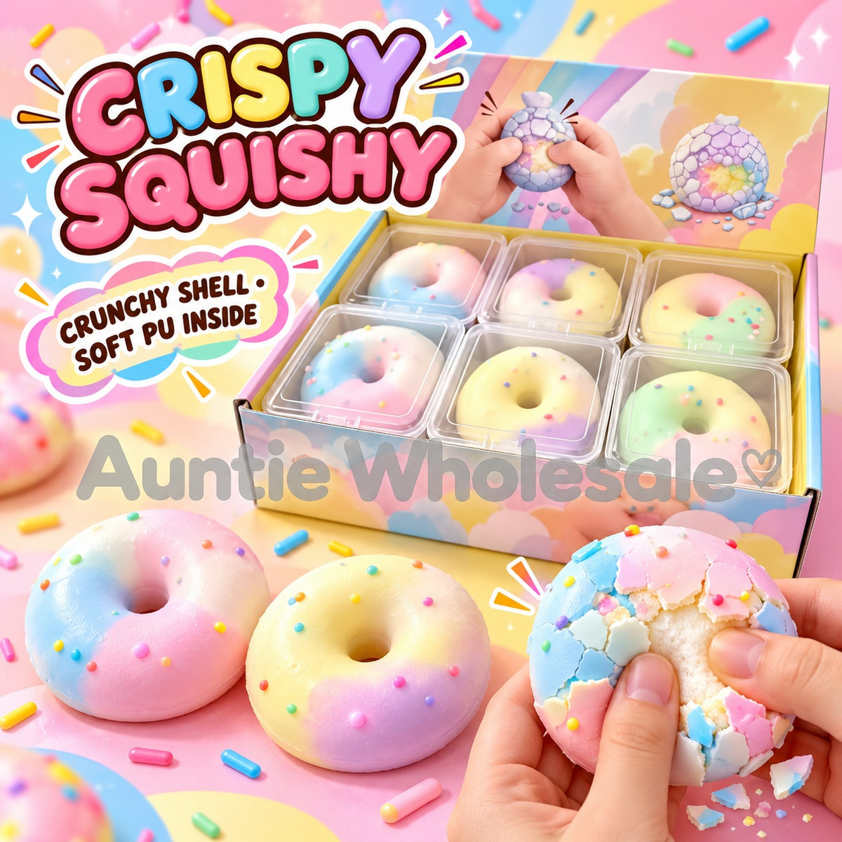 Crispy donut squishy 12-piece wholesale display