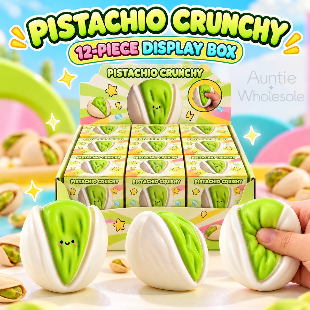 Pistachio crunchy squishy 12-piece wholesale display box