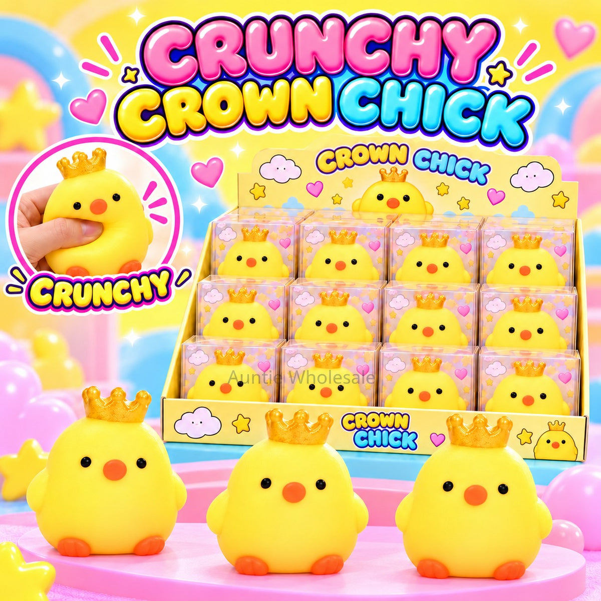 RC-SQ-0025 crown chick crunchy squishy 12-piece wholesale display box