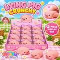 12pc Lying pig Crunchy squishy display box - solid pink pigs