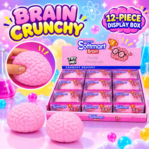 12pc Brain Crunchy squishy display box with Auntie Wholesale watermark