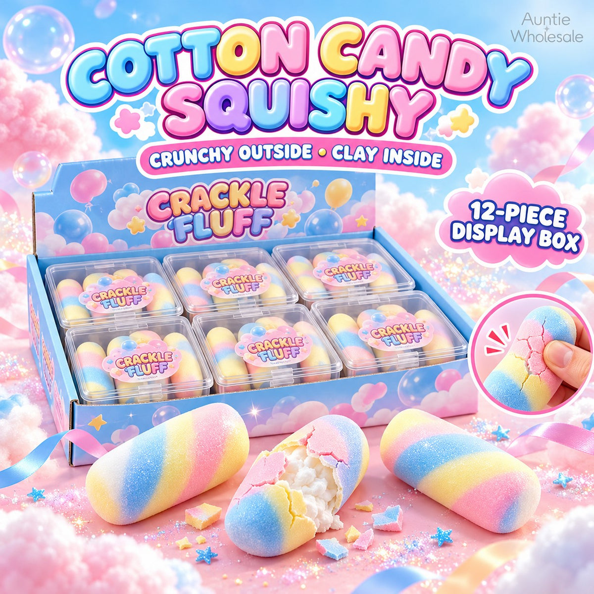 Cotton candy crunchy squishy 12-piece wholesale display box