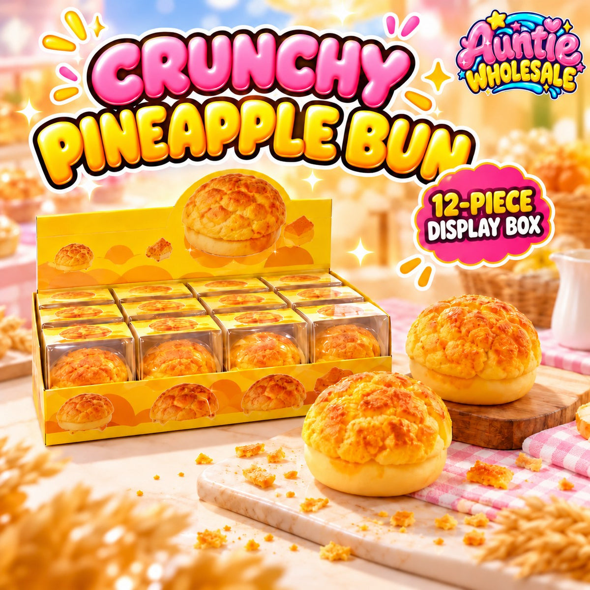 RC-SQ-0037 pineapple bun crunchy squishy 12-piece wholesale display box