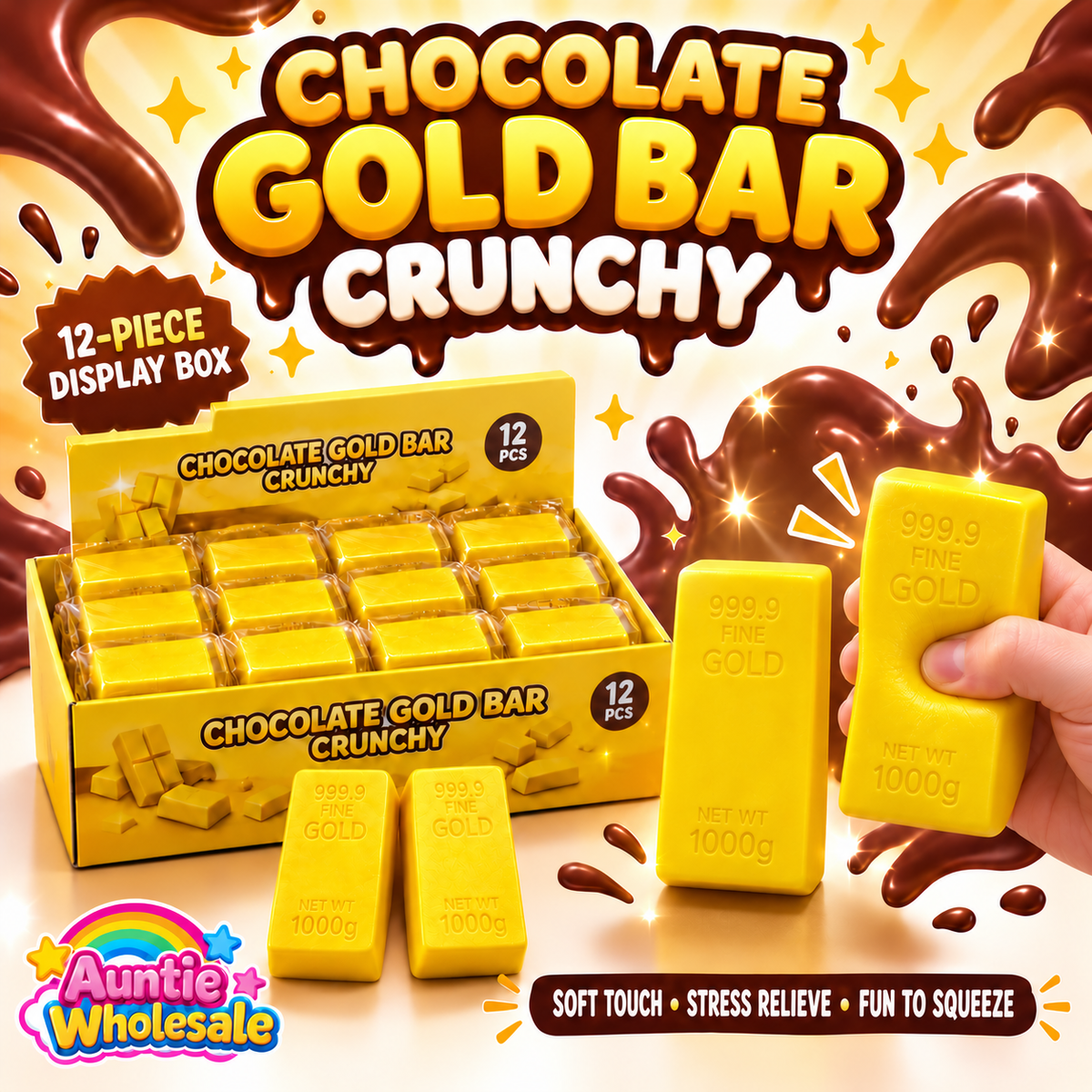 Chocolate gold bar crunchy squishy 12-piece display box