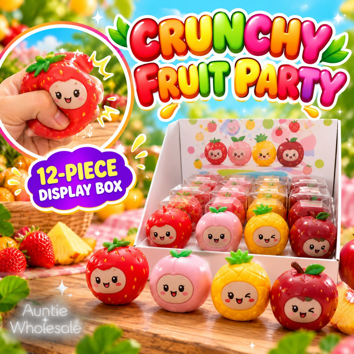 RC-SQ-0040 fruit party crunchy squishy 12-piece wholesale display box