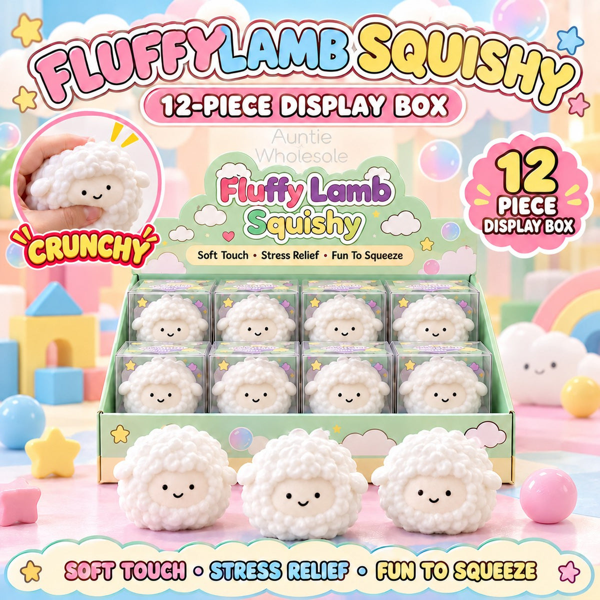 RC-SQ-0042 lamb crunchy squishy 12-piece wholesale display box