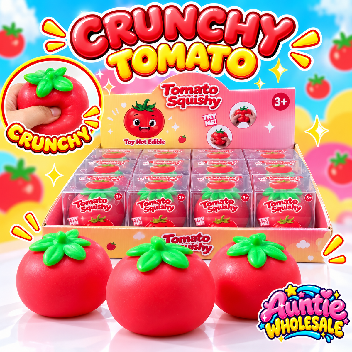 Crunchy tomato squishy 12-piece wholesale display