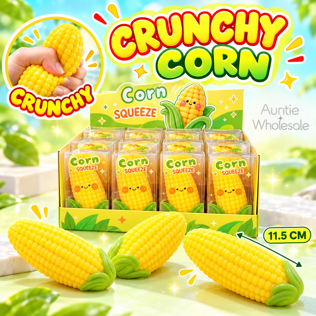 Crunchy corn squishy 12-piece wholesale display