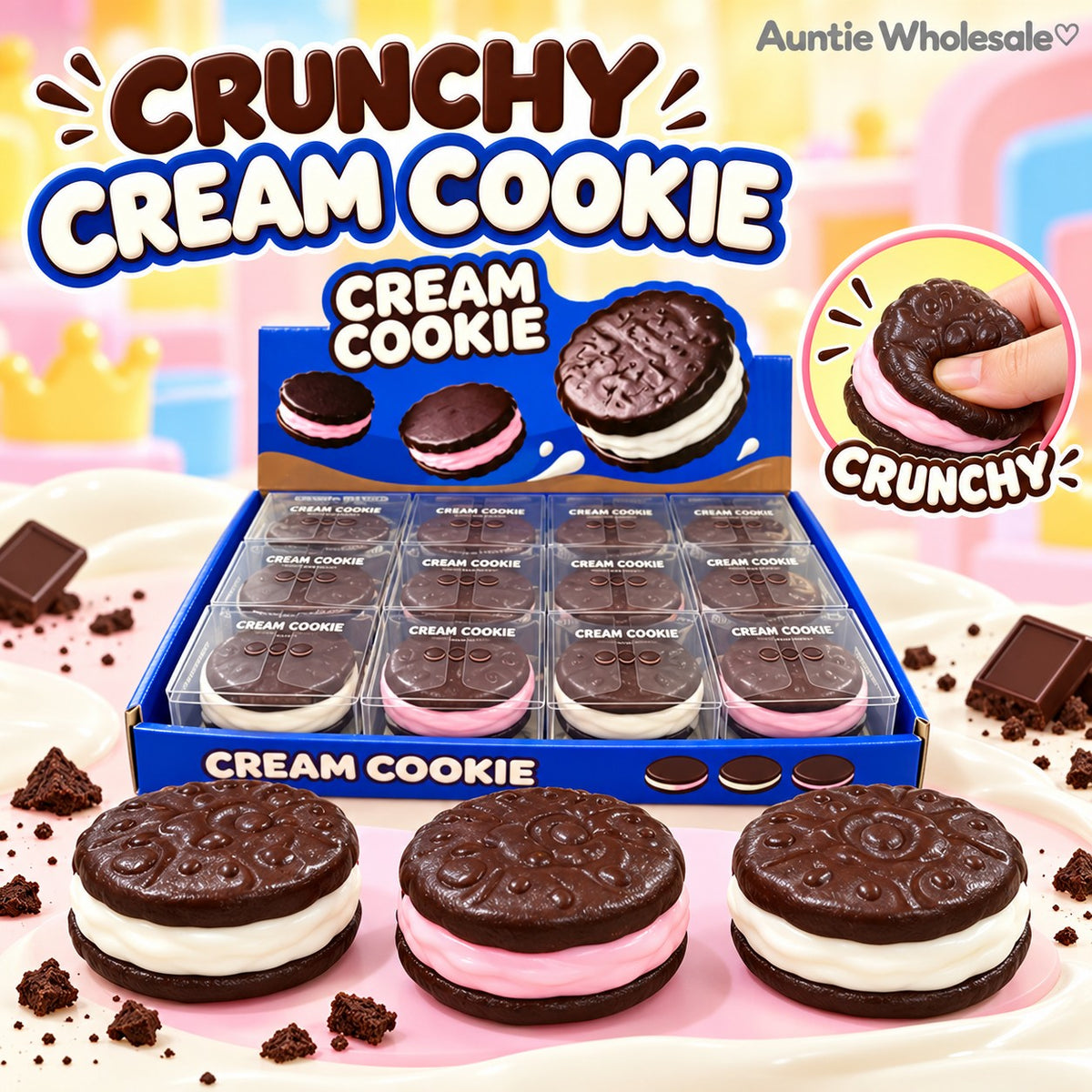 Crunchy cream cookie squishy 12-piece wholesale display
