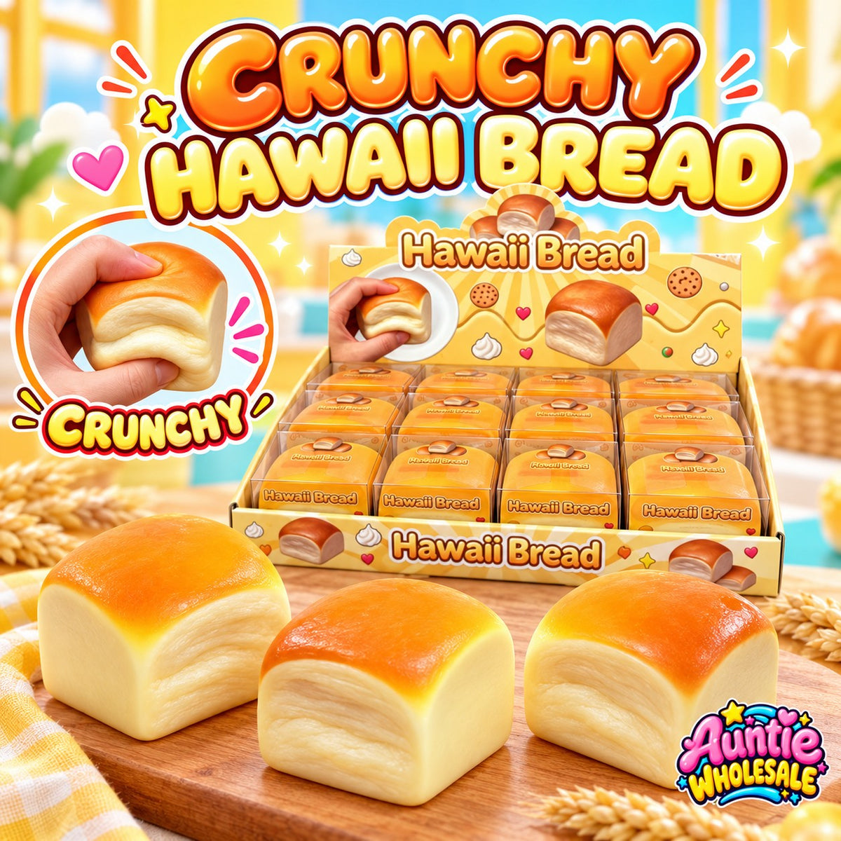 Crunchy Hawaiian bread squishy 12-piece wholesale display