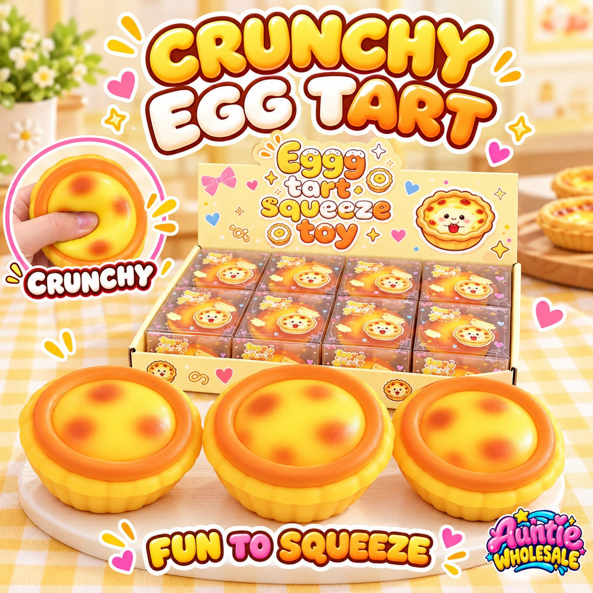 Crunchy egg tart squishy 12-piece wholesale display