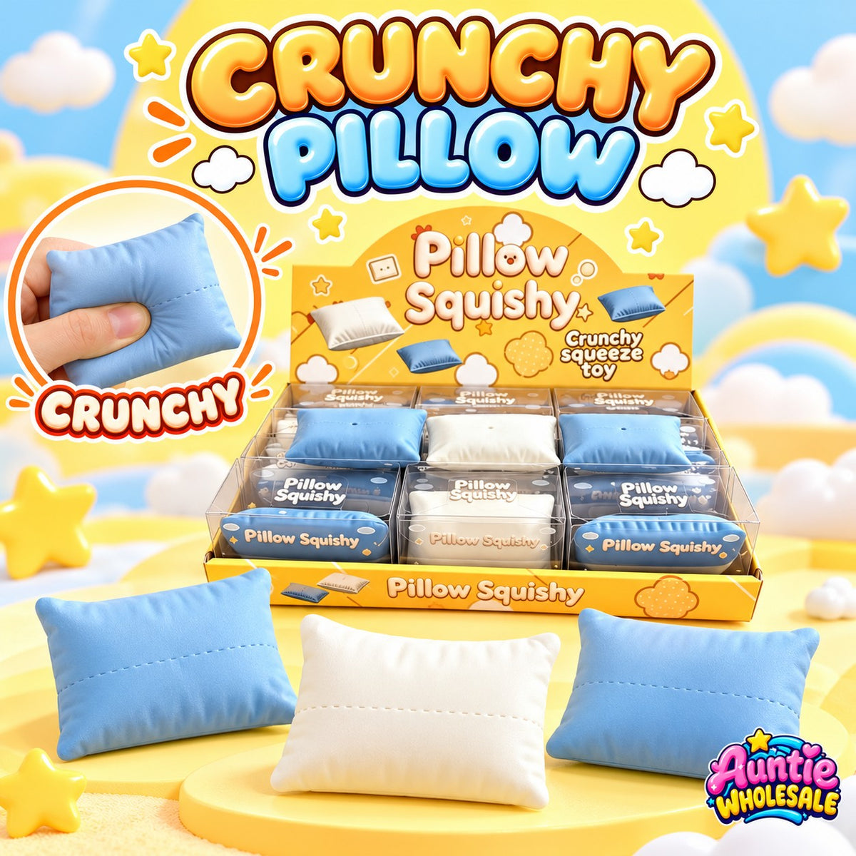 Crunchy pillow squishy 12-piece wholesale display