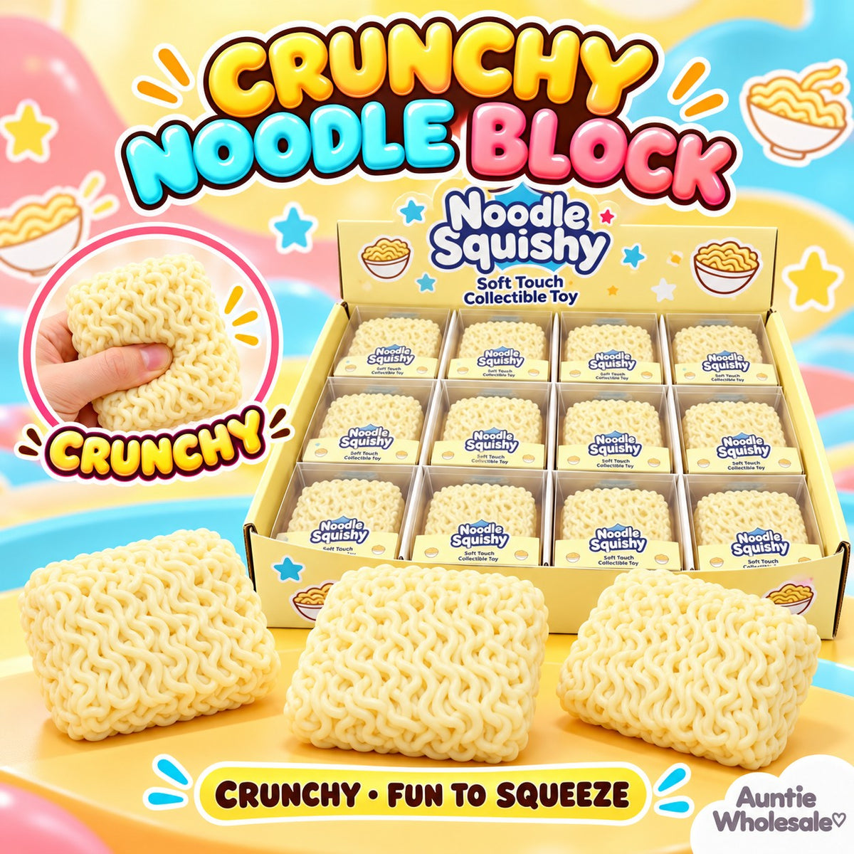 Crunchy noodle block squishy 12-piece wholesale display