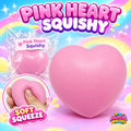 Pink heart squishy with individual bag packaging and squeeze demonstration